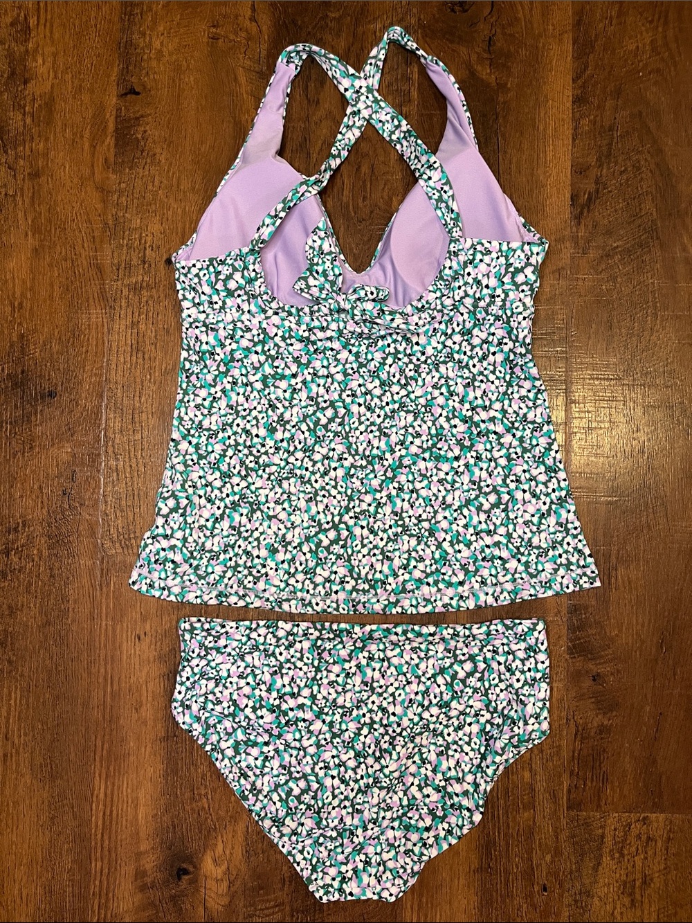 Athleta Camo Flora Gables A-C Cup Scoop Neck Tankini Swim Top & Bottoms Sz M - Picture 7 of 7